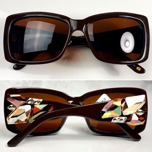 Jimmy Crystal Brown Rectangle Frame Sunglasses w/ Swarovski Crystal Accents